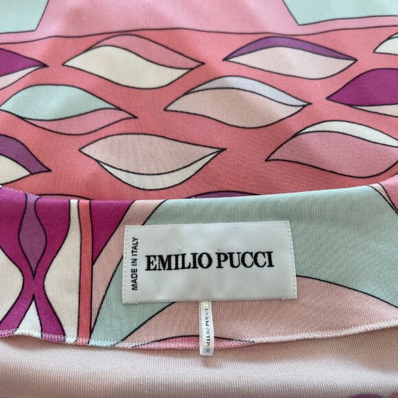 EMILIO PUCCI PINK MULTI FAUX WRAP BELTED DRESS SIZE IT 42 / US 8 - Picture 14 of 14